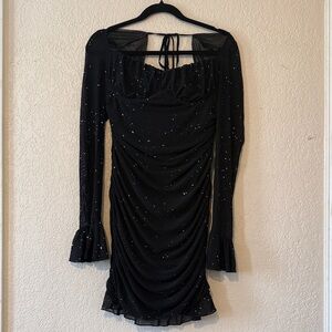 Petite black/ glittery long-sleeve mini dress